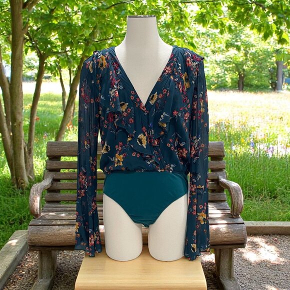 Band of Gypsies Tops - Band Of Gypsies Floral Bodysuit Large Boho Chic Festival Sheer Long Sleeve
